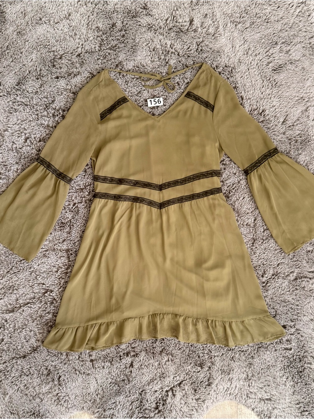 BONGO Olive Bell Sleeve Dress with Lace Banding